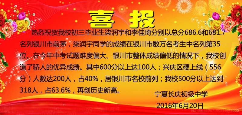 新聞名稱：喜報：祝賀我校中考再創輝煌
添加日期：2016-07-21 01:41:25
浏覽次數(shù)：4943